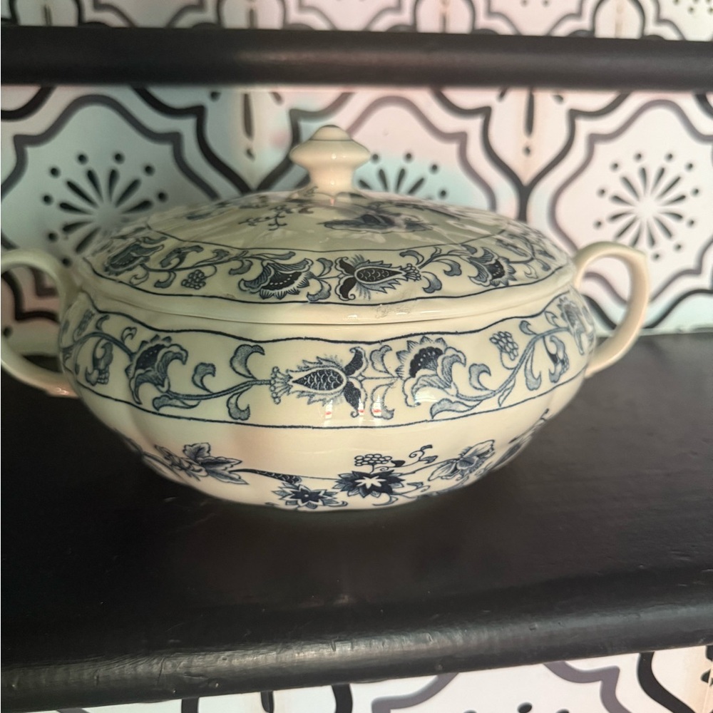 Elegant Blue and White Floral Ceramic Tureen